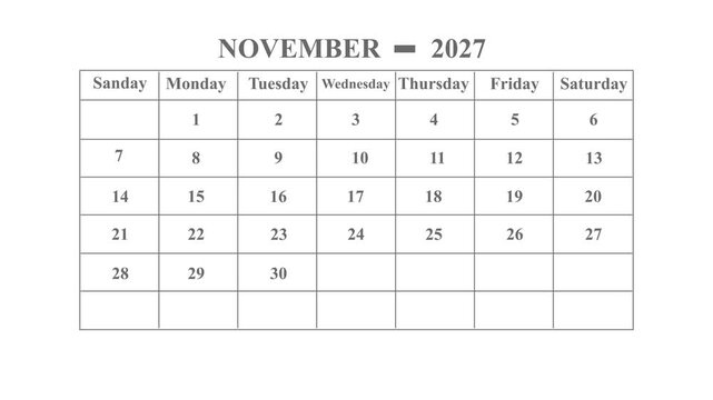 November 2027 calendar icon page by month