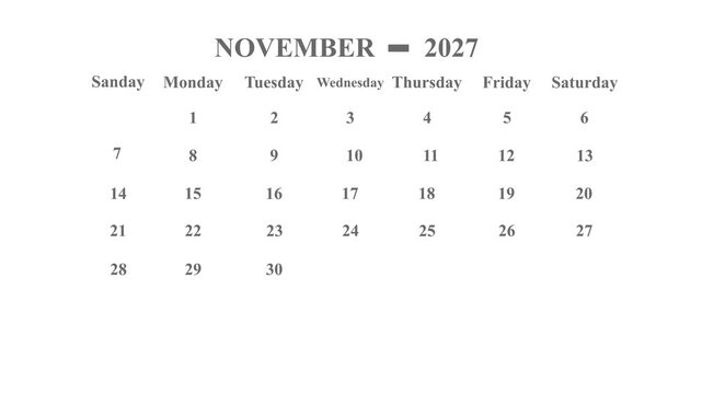 November 2027 calendar icon page by month