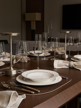 Elegant dining table set for a formal dinner party