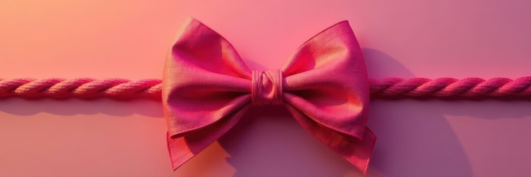 Close-up shot of a tightly tied string bow, isolated, texture, knot