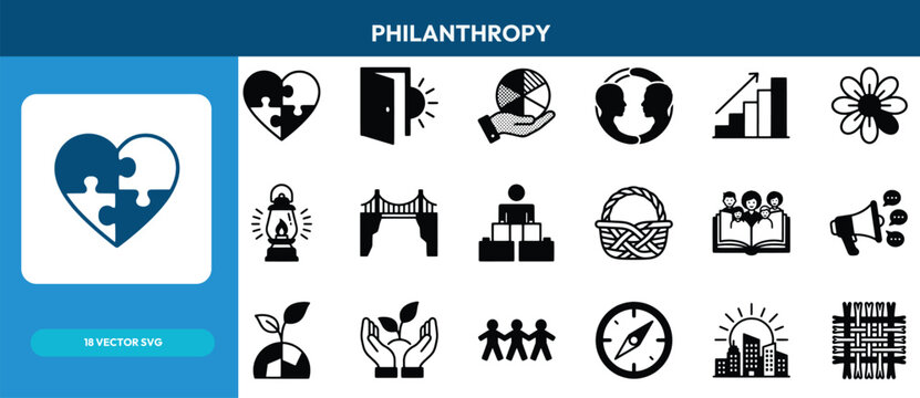 Philanthropy vector icon set charity