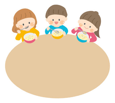スープを食べる3人の子どもたち