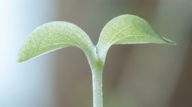 Microgreen Cotyledon Pair and Hypocotyl Junction Macro Detail.