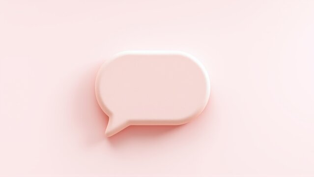 Pale pink speech bubble dominates image. Minimalist design, soft shadows suggest three dimensional form. Clean aesthetic, simple composition.