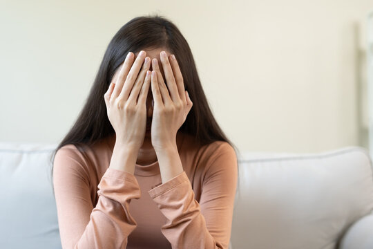 Unhappy asian woman girl disappointed, sad about problem in home alone, feel lonely, Stressed, suffering from bad relationship, break up, divorce, female confused, depression mental health, loneliness
