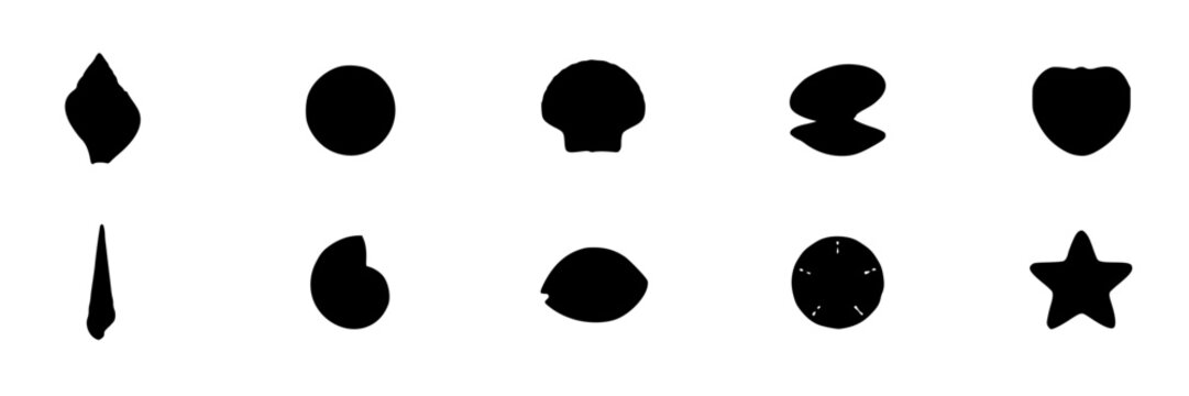Seashell Ideograms Set, Minimalist Icons, Simple Vector Graphics. Nautical Theme, Coastal Design Elements