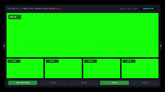 CCTV Security Camera Live Stream Interface with Green Screen