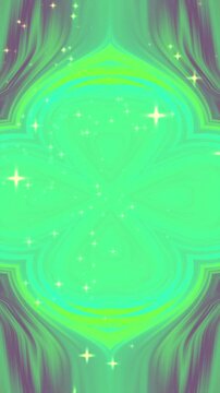 Abstract digital background with glowing green light patterns and sparkling stars.