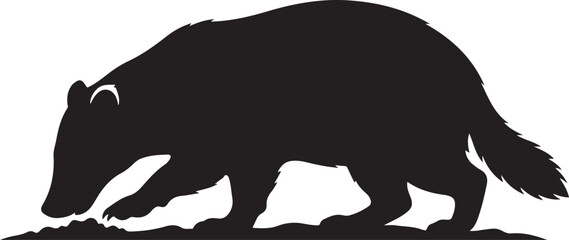 Badger silhouette foraging on the ground in profile view. © Vector Hause