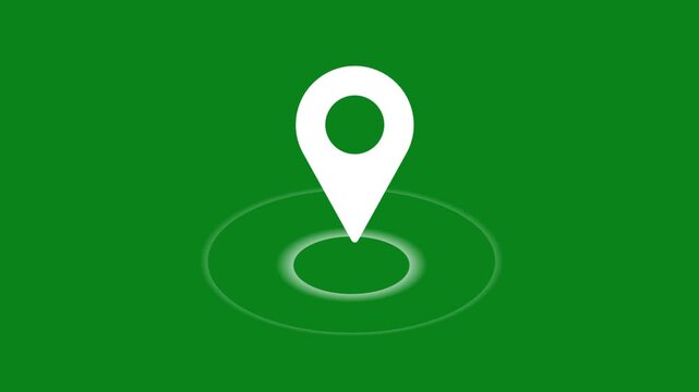 White map location pin icon on a solid green background