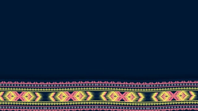 Native American Tribal Geometric Pattern Border Motion Background Dark Blue Fabric Animation.