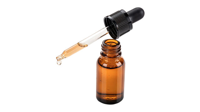 Amber glass dropper bottle with pipette cosmetic serum container mockup isolated