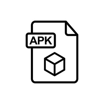 APK file document icon with application package box symbol for mobile app installer and android development format in transparent background