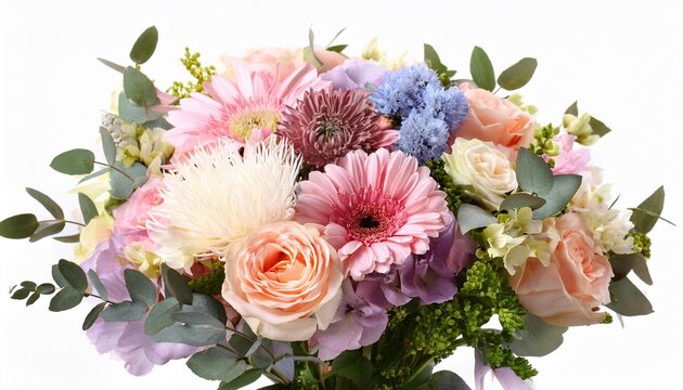 Pastel Mixed Flower Bouquet Isolated On White Background
