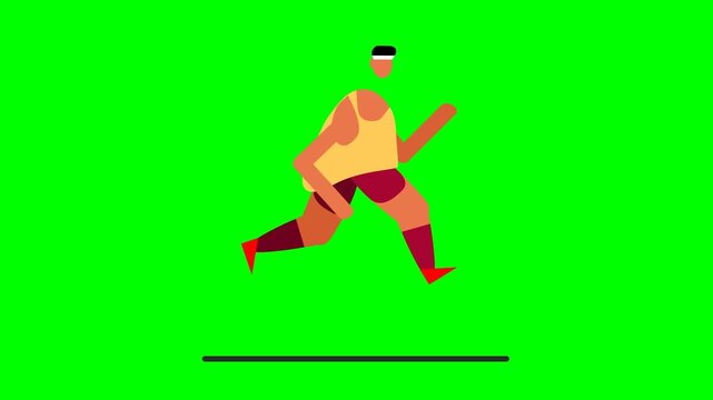 Animated man running in athletic wear on green screen background