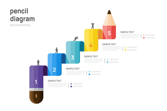 5 Steps Pencil Timeline Infographic Presentation. Education and Learning Diagram Template Vector