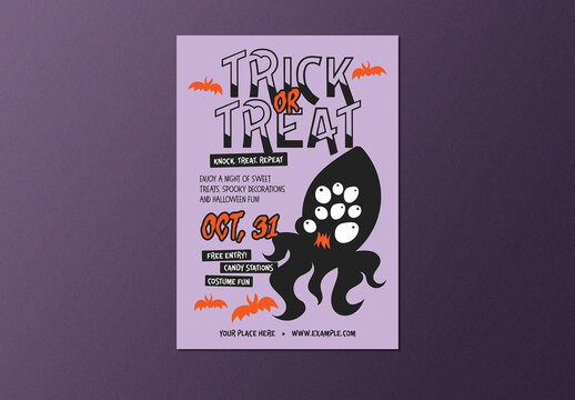 Purple Orange Naive Design Trick or Treat Flyer