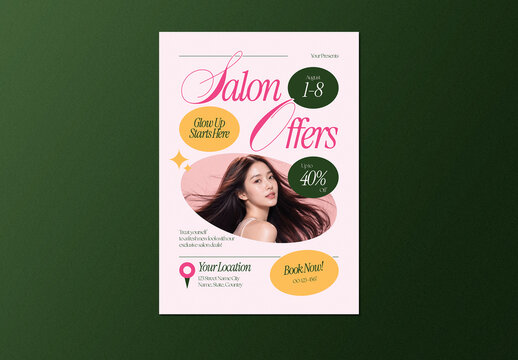Pink Green Elegant Aesthetic Salon Offers Flyer