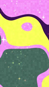 Abstract background with colorful wavy shapes and sparkling glitter texture elements.