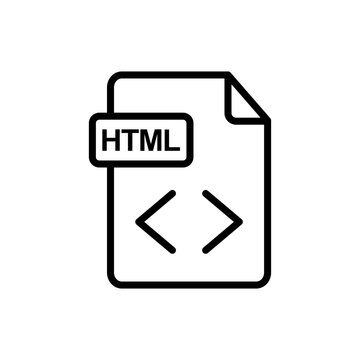 HTML file document icon with code brackets for web development programming and markup language format in transparent background