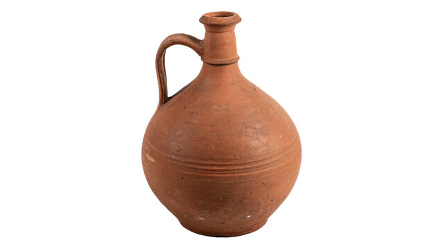 Traditional rustic clay jug pitcher ancient pottery container vessel isolated object