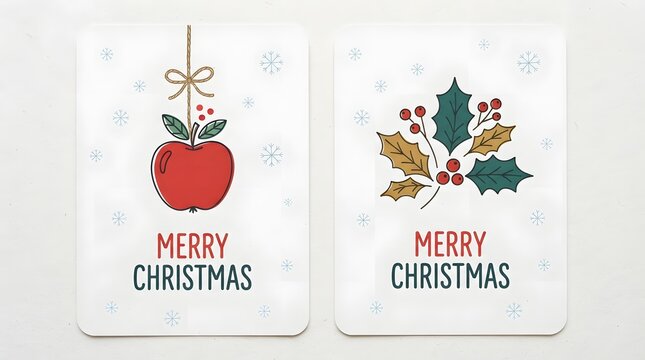 Festive christmas card mockups with apple and evergreen branch decorations