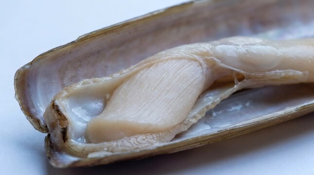 Razor Clam Shell with Adductor Muscle Fibre Macro Detail.