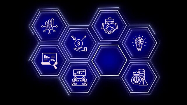 Data matrix analysis and business intelligence dashboard visualization with glowing charts