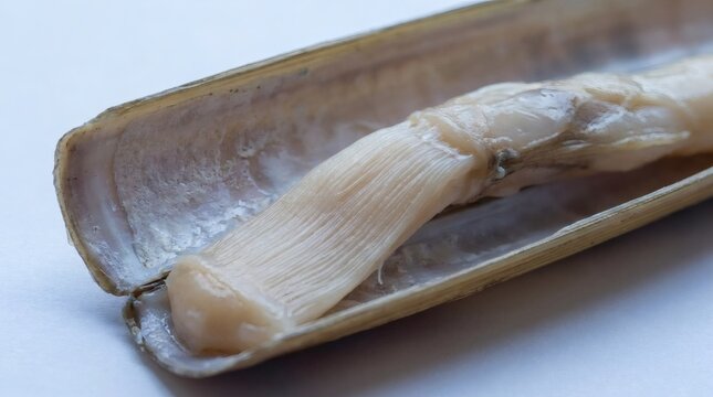 Razor Clam Shell with Adductor Muscle Fibre Macro Detail.