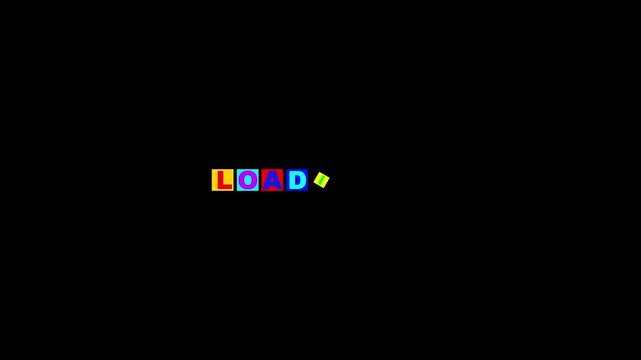Loading Text Animation Colorful Scale Up Rotate With Rectangle Shape Loop Transparent Background. Perfect For UI or Overlay Video Element.