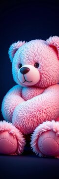 Cuddly teddy bear sitting with arms wrapped around knees, adorable, isolated