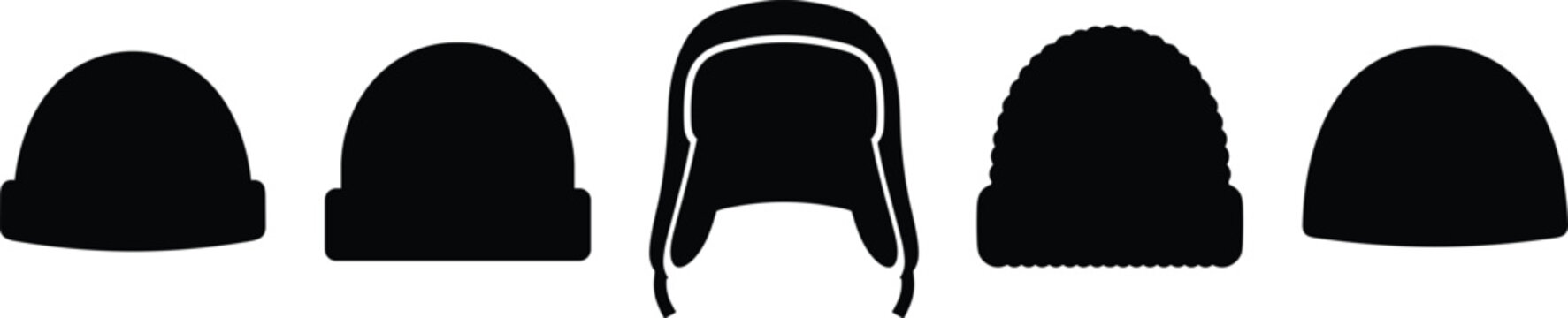 Winter Hat Silhouette Vector Collection Featuring Beanies and Trapper Styles for Cold Weather Designs