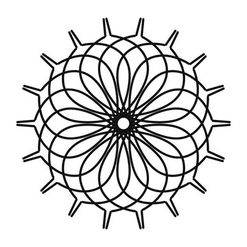 Geometric Mandala Flower Line Art, Black White Spirograph Pattern, Minimalist Decorative Ornament Vector