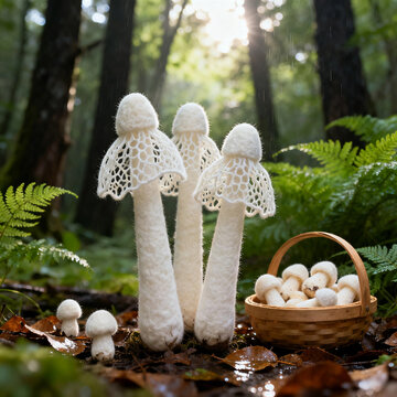 Felt Phallus Indusii In Forest Scene