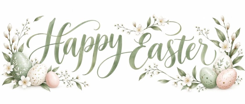 Charming easter banner featuring exquisite calligraphy and vibrant spring flowers set against a soft light background