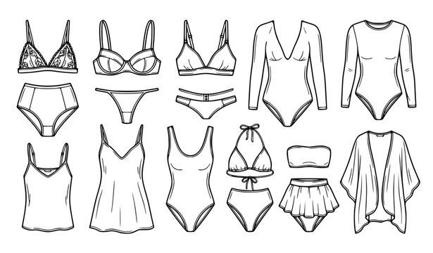 Premium Women Lingerie Underwear and Swimwear Fashion Line Art Vector Collection