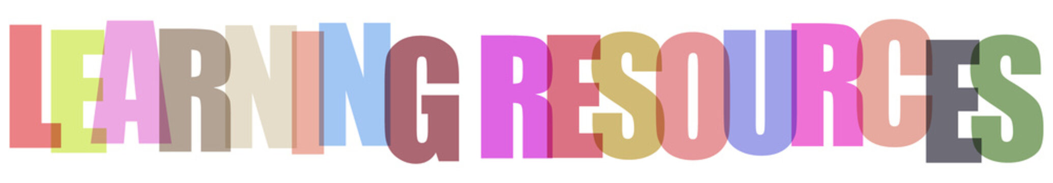 Learning resources text typography design with colorful overlapping letters on  transparent background