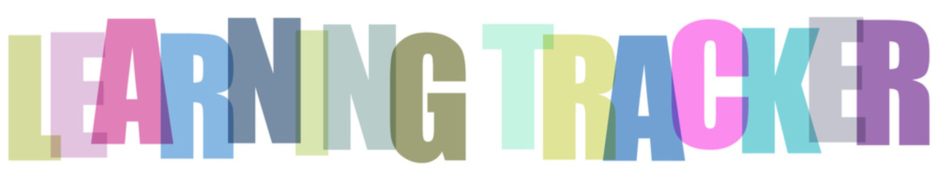 Learning tracker text graphic with colorful overlapping letters on  transparent background