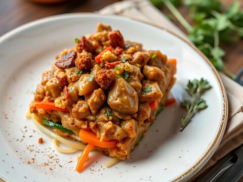 Crunchy layers of fresh vegetables, savory spices, and tender meat filling, handmade, vegetables