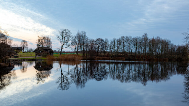 landscape with a lake in late autumn