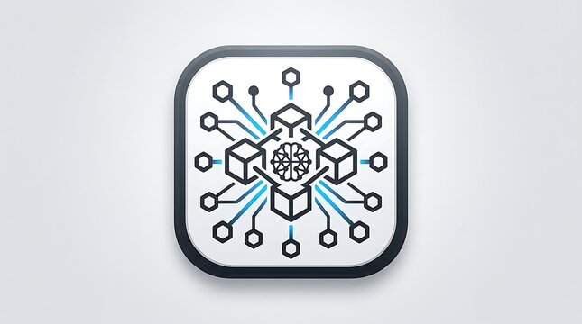 Artificial intelligence brain icon surrounded by interconnected digital data