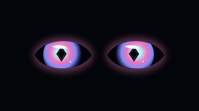 Spooky glowing monster eyes peering through the darkness