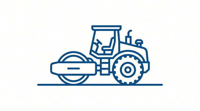 Modern road roller compaction machine operating on a construction site with clean copy space