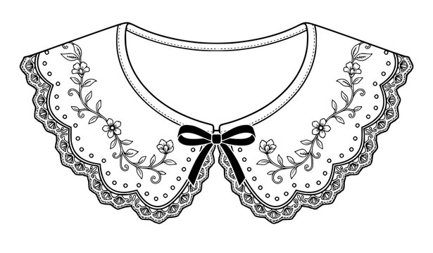 Vintage Lace Peter Pan Collar With Decorative Bow Vector