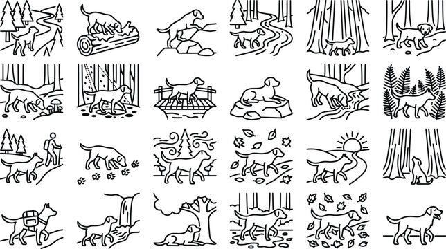 labrador, retriever, dog, walking, hiking, forest, trail,  Adobe Illustrator Artwork