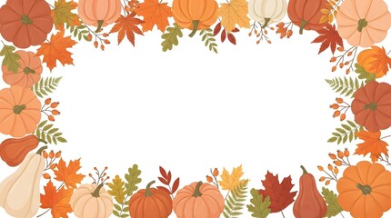 Fototapeta premium A beautiful watercolor thanksgiving banner featuring a festive frame of pumpkins autumn leaves and seasonal foliage perfect for holiday invitations greeting cards and social media