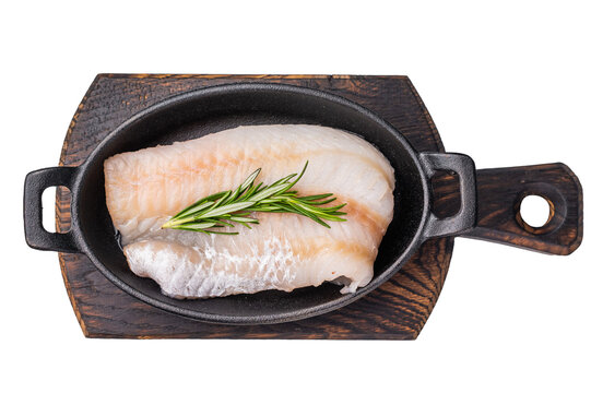 Pristine raw cod fillet, waiting to be marinated and cooked to perfection for a delightful dining experience. isolated on white background. top view