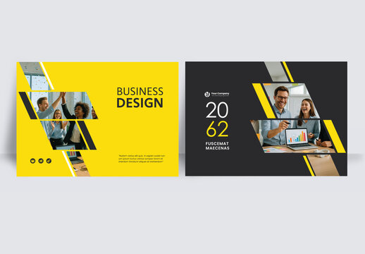 Modern business brochure layout &ndash; Geometric Book Cover Landscape Layout Yellow and Black 

