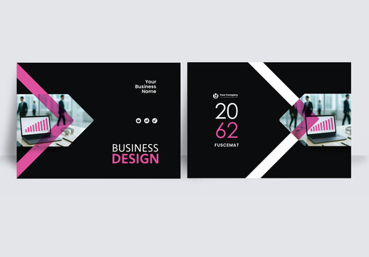 Modern business brochure layout &ndash; Geometric Book Cover Landscape Layout Pink and Black 

