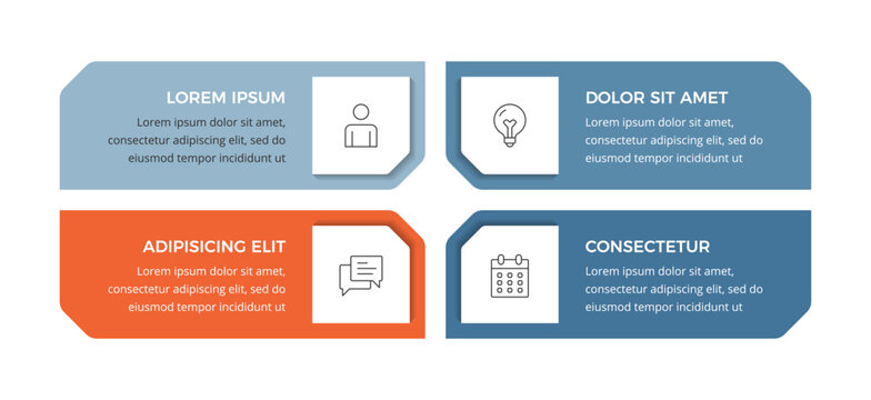 Horizontal infographic template with four equal blocks arranged in a two-by-two grid, built for organizing categorized information or grouped options